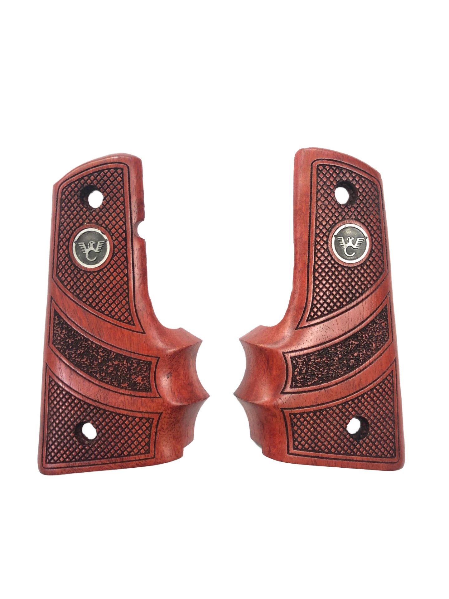 Colt 1911 Uyumlu Parmak Geçmeli Ortopedik Özel Seri Anka Kuşu Metal Lazer Kesim Kızıl Ahşap Kabze Mod4