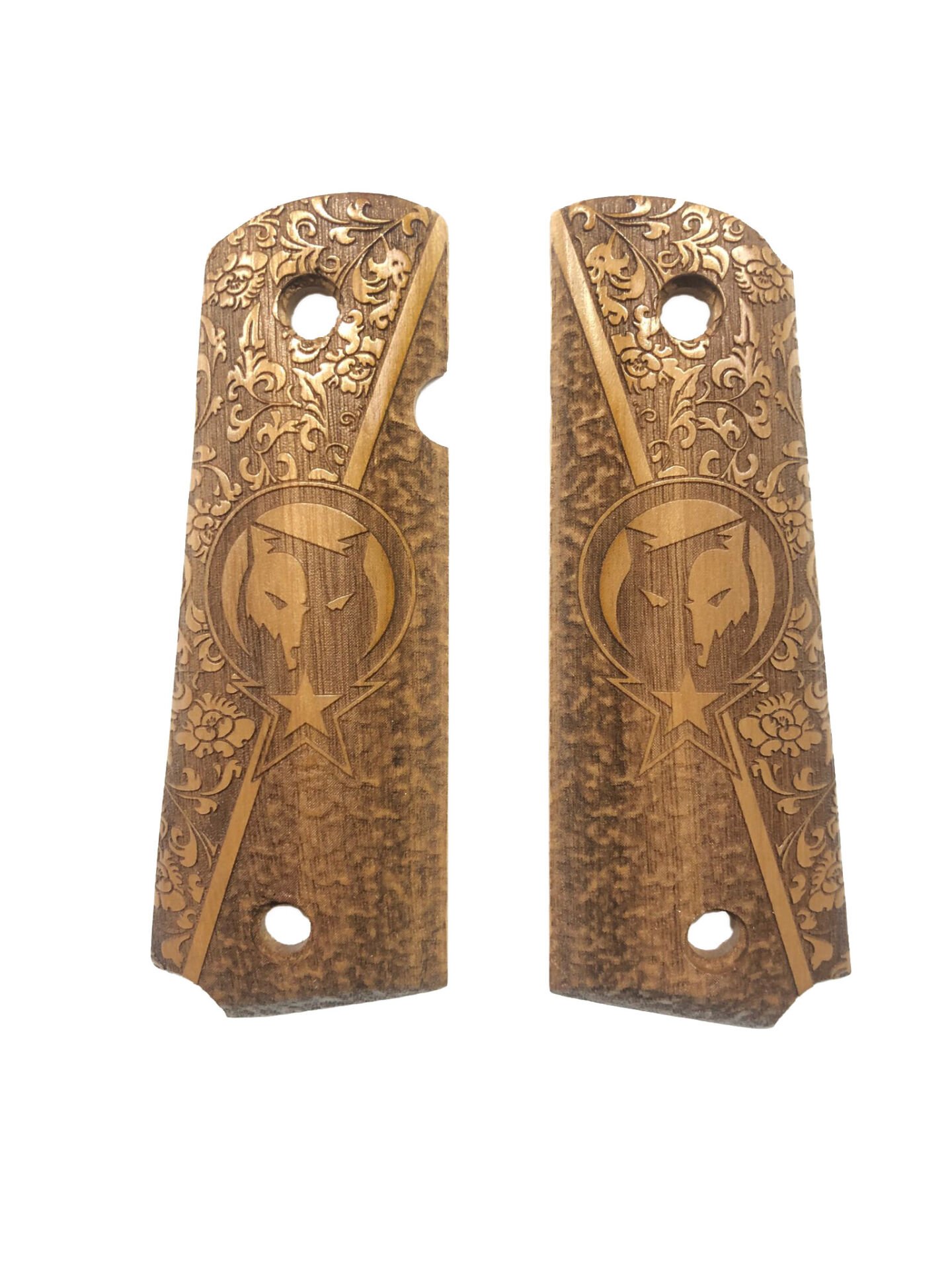 Colt 1911 Uyumlu Ay Yıldız ve Kurt Model Özel Desenli Lazer Kesim Ahşap Yeni Tasarım Kabze Mod35 Şaftol Boyama