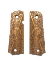 Colt 1911 Uyumlu Ay Yıldız ve Kurt Model Özel Desenli Lazer Kesim Ahşap Yeni Tasarım Kabze Mod35 Şaftol Boyama