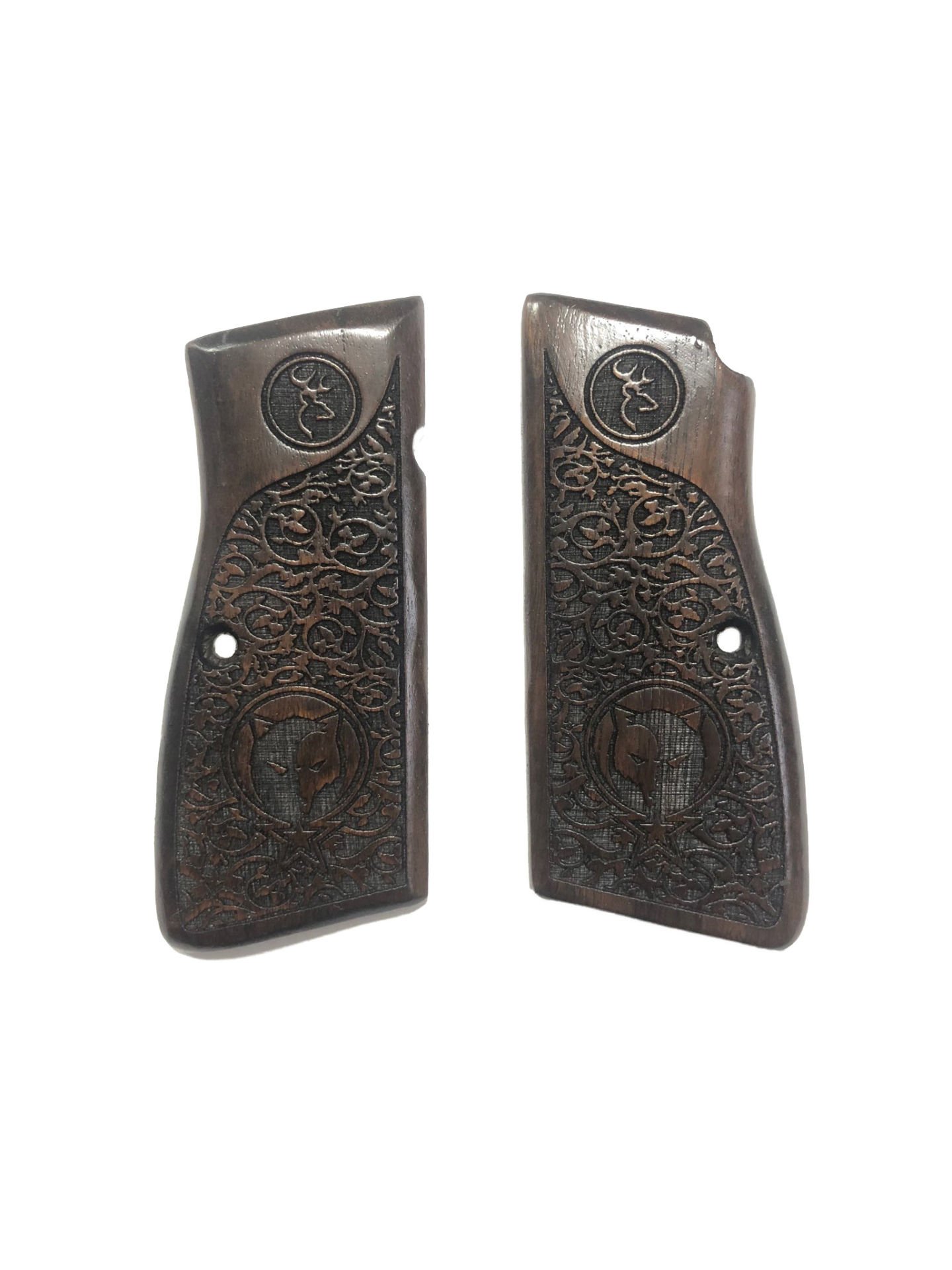 Belçika Browning Hp 14 Uyumlu Ay Yıldız Kurt Özel Seri Lazer Kesim Ahşap Kabze Mod49