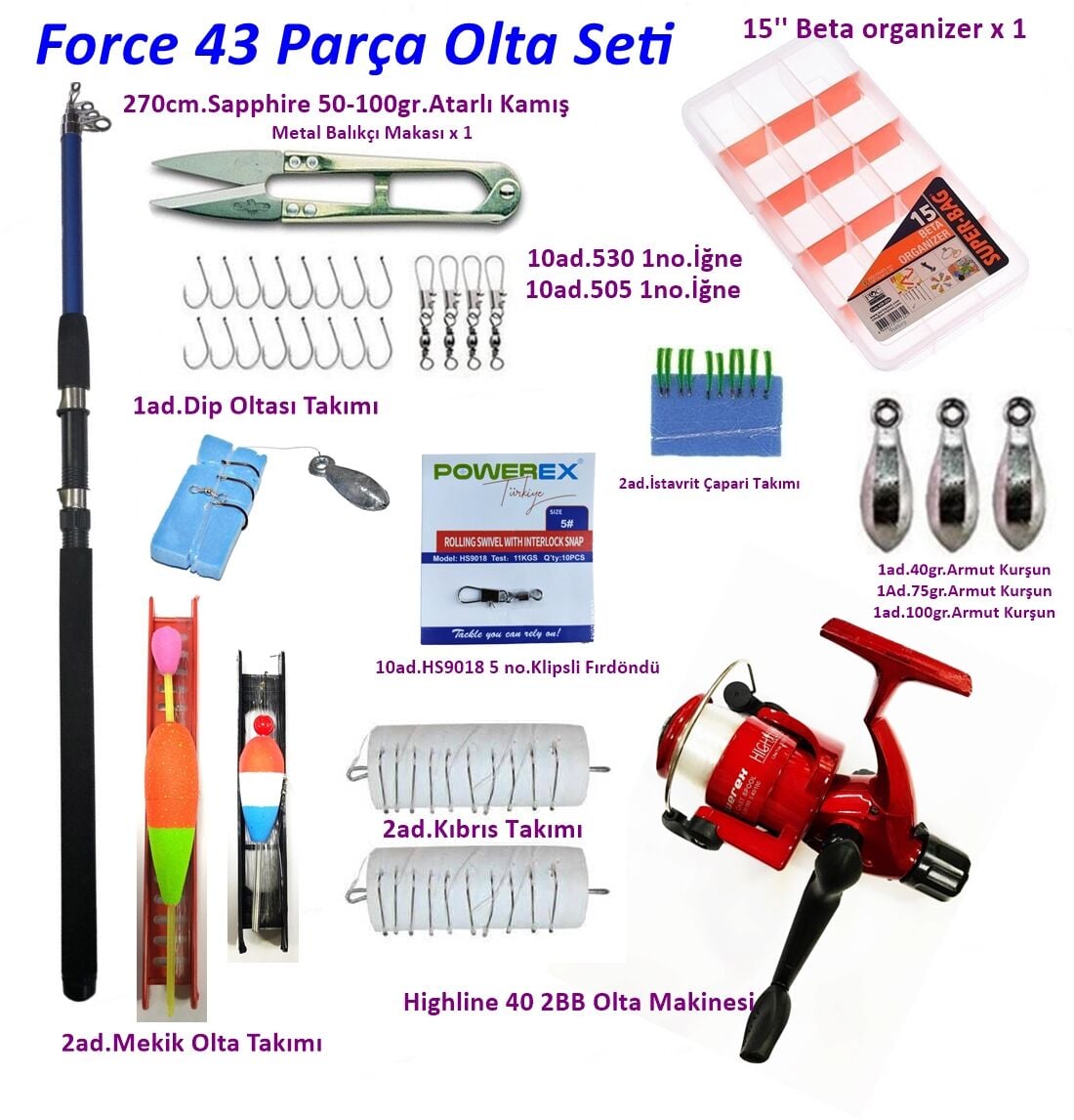 Force 270 43 Parça Kamış Makine Olta Seti