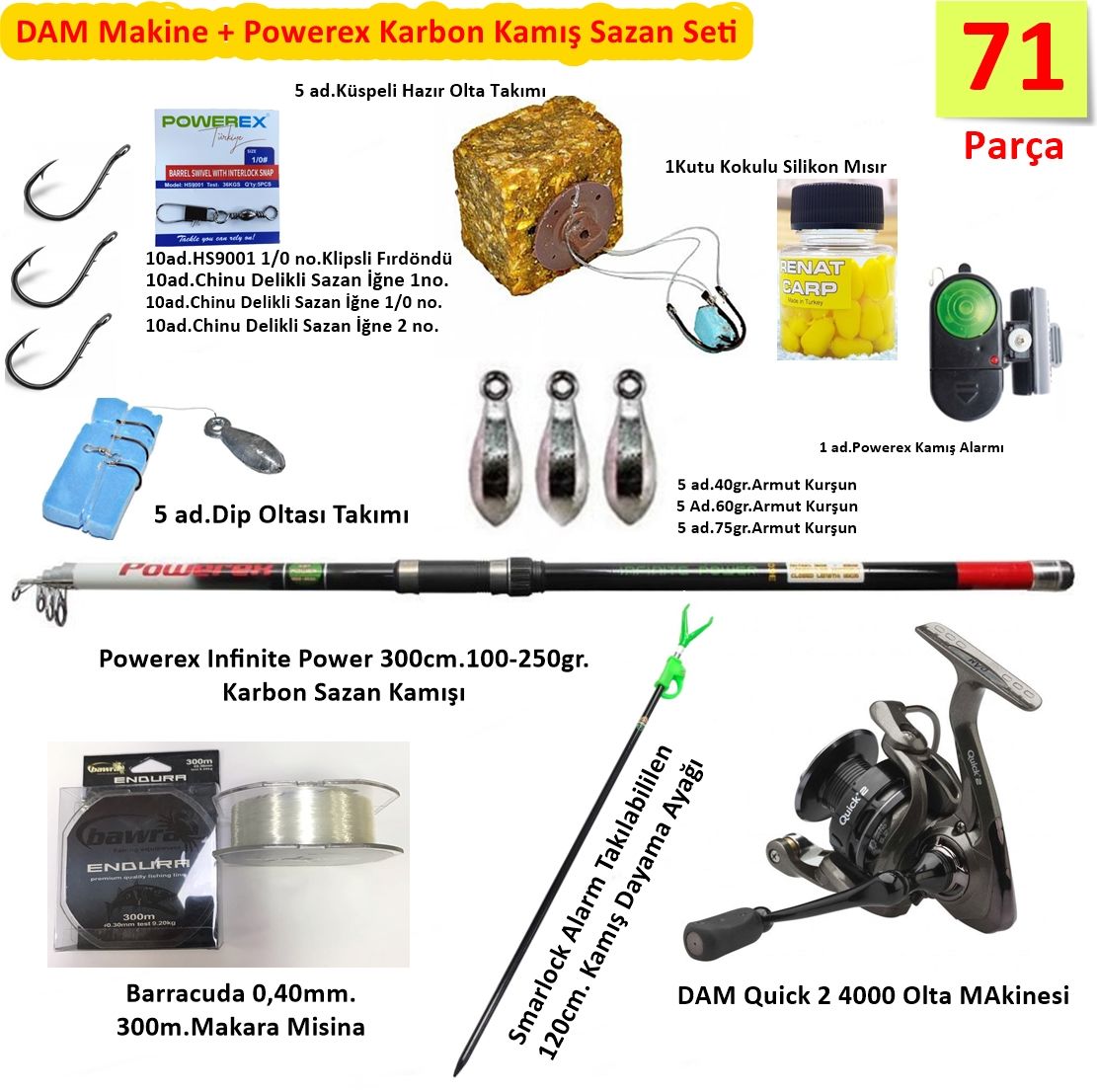 DAM Makine Powerex Karbon Kamış 71 Parça Olta Seti