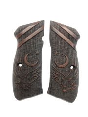 CZ75 Uyumlu Ayyıldız ve Kartal Model Lazer Kesim Koyu Ahşap Kabze Mod32
