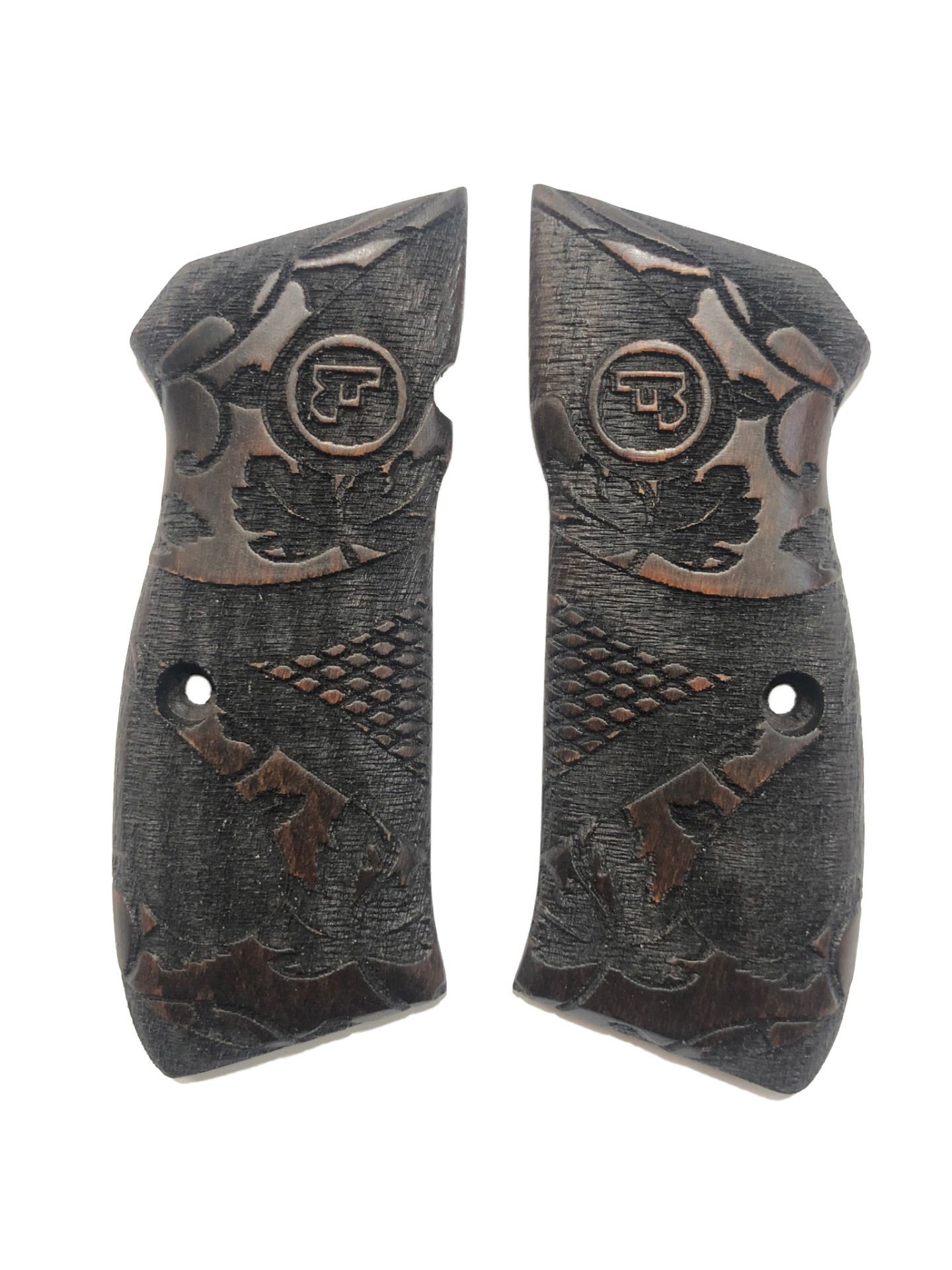 CZ 75, CZ 85 , CZ 75 B, CZ 85 B Uyumlu Özel Desenli Lazer Kesim Koyu Ahşap Kabze Mod33
