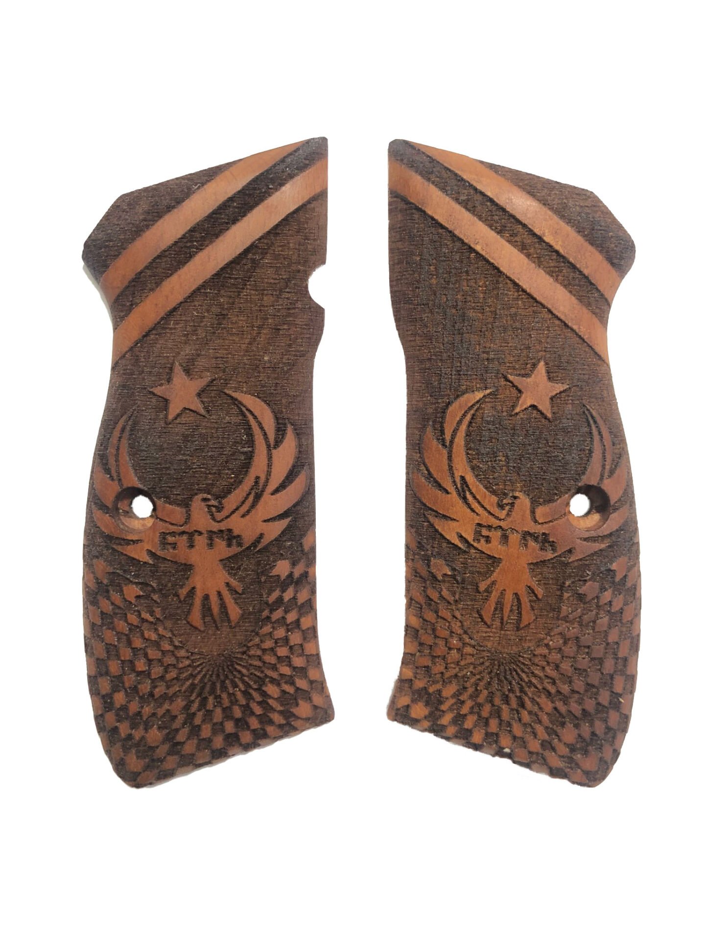 CZ75 Uyumlu Ayyıldız ve Kartal Model Türk Yazılı Lazer Kesim Ahşap Kabze Mod30