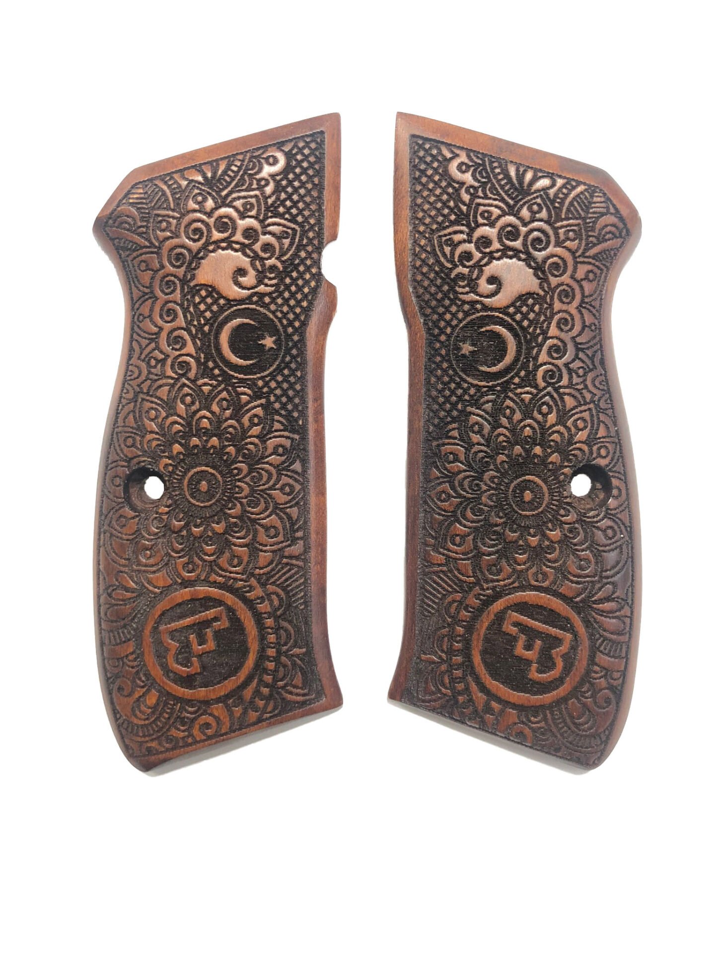 CZ75 Uyumlu Özel Desenli Ayyıldız Lazer Kesim Ahşap Kabze Mod25