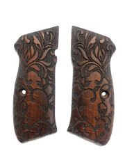 CZ75 Uyumlu Sarmaşık Desenli Lazer Kesim Koyu Ahşap Kabze Mod22