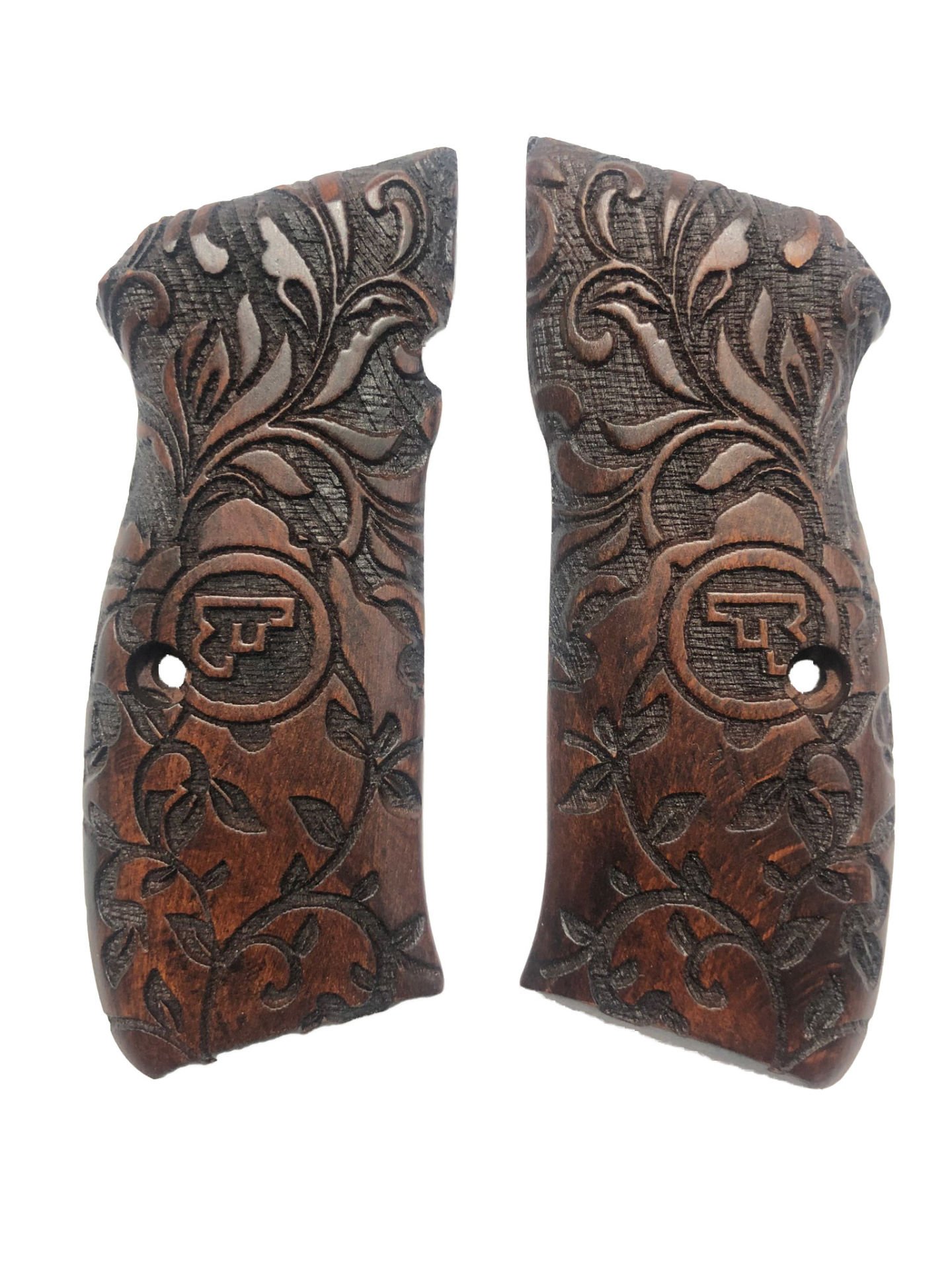 CZ75 Uyumlu Sarmaşık Desenli Lazer Kesim Koyu Ahşap Kabze Mod23