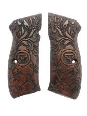 CZ75 Uyumlu Sarmaşık Desenli Lazer Kesim Koyu Ahşap Kabze Mod23