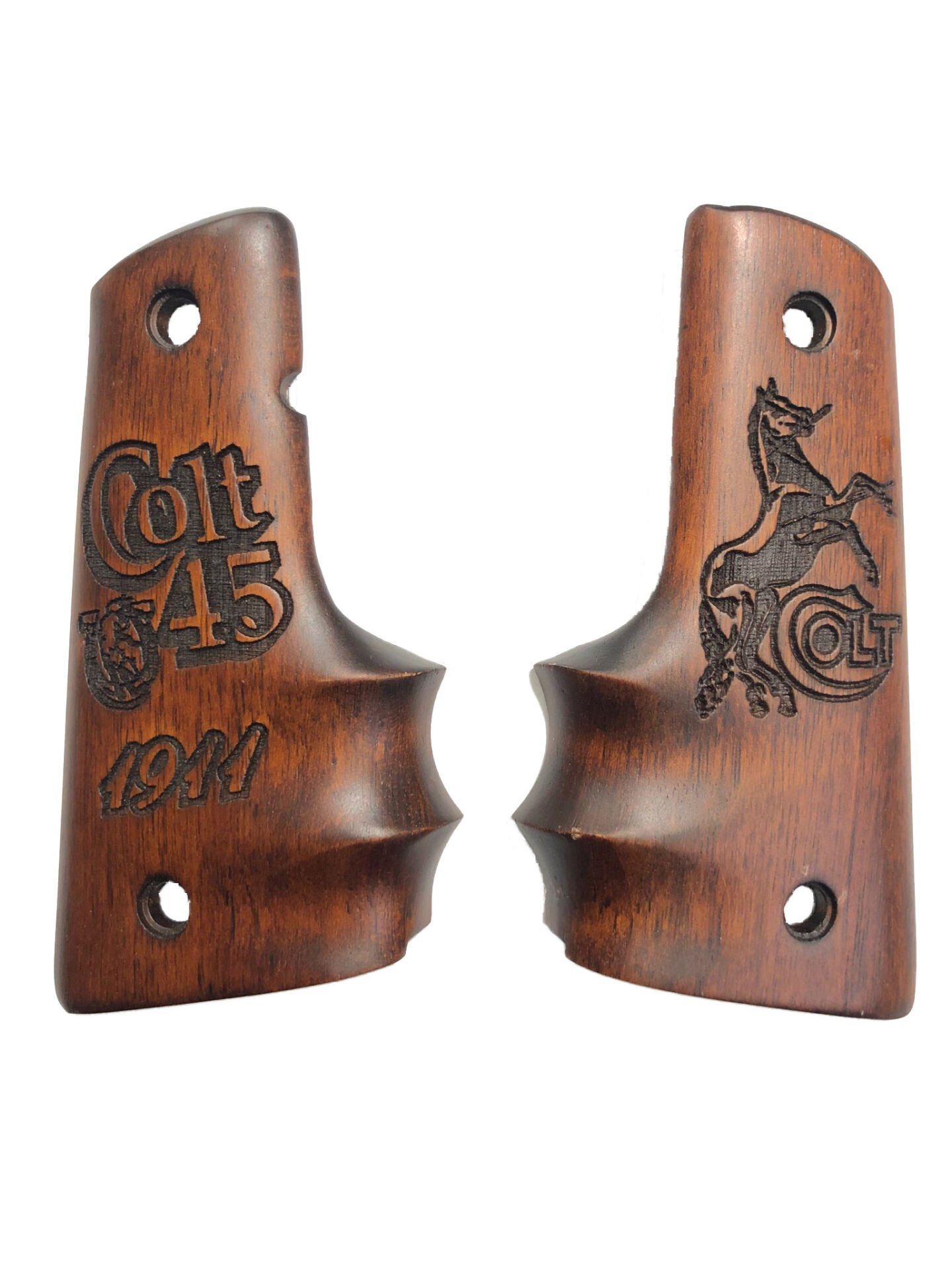 Colt 1911 Uyumlu Parmak Geçmeli Ortopedik Özel Seri Colt Yazılı Lazer Kesim Ahşap Kabze Mod3