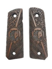 Colt 1911 Uyumlu Kurt ve Ayyıldız Model Lazer Kesim Koyu Ahşap Kabze
