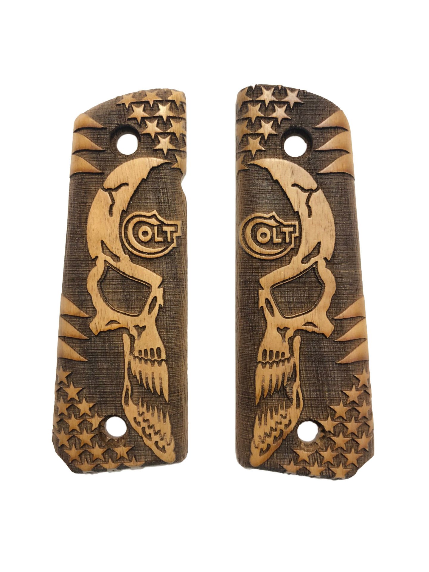 Colt 1911 Uyumlu Lazer Kesim Koyu Ahşap Kabze Mod2