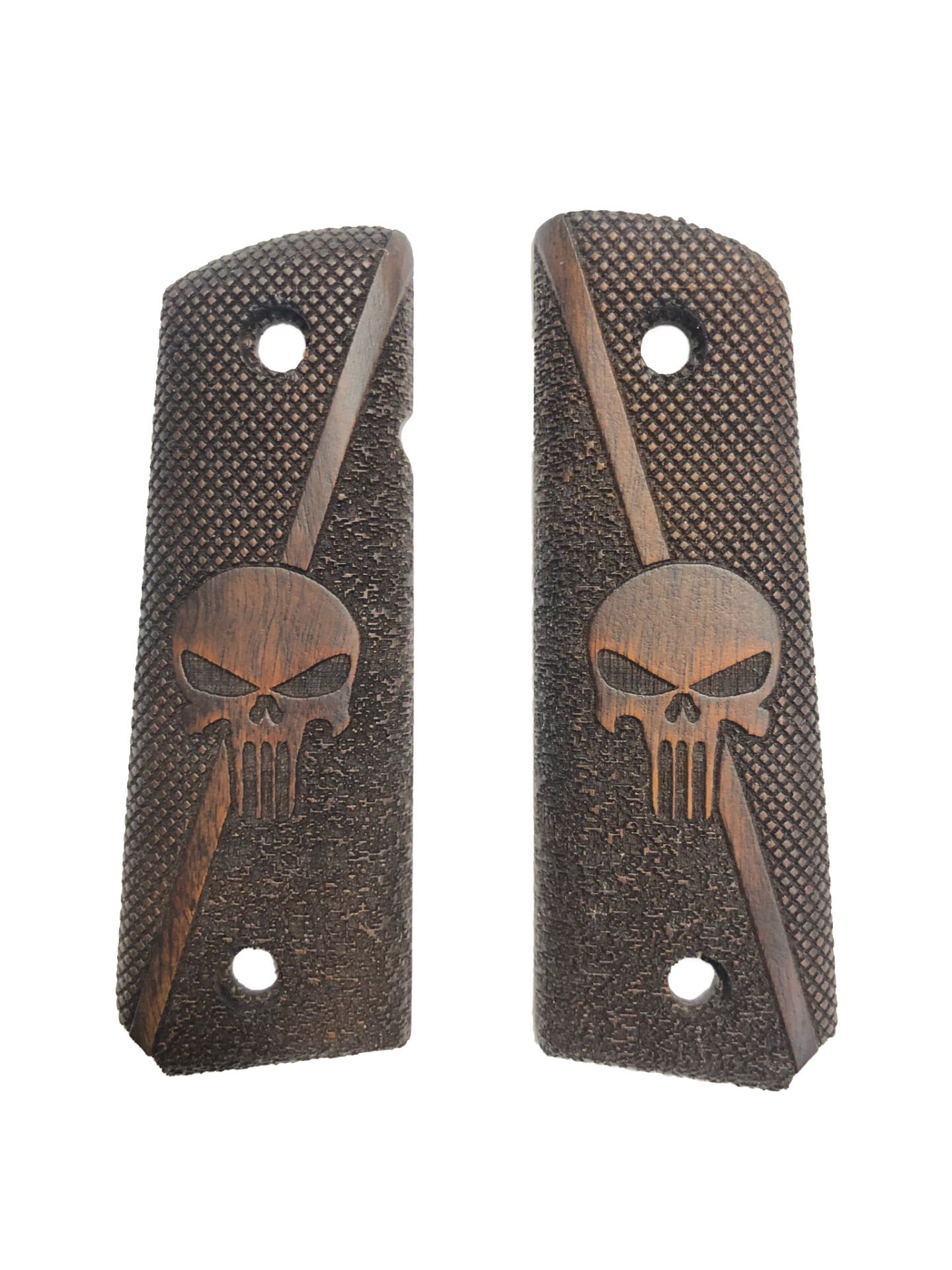 Colt 1911 Uyumlu Lazer Kesim Koyu Ahşap Kabze Mod1