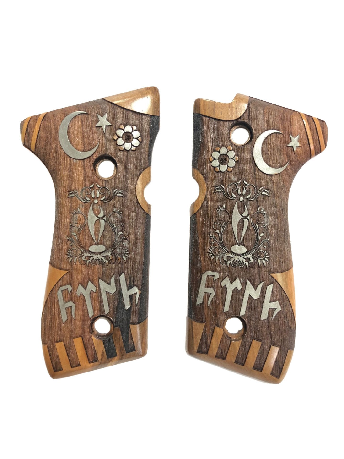 Beretta F92 Yavuz 16 Uyumlu Türk Yazılı Ayyıldız Model Lazer Kesim Ahşap Kabze