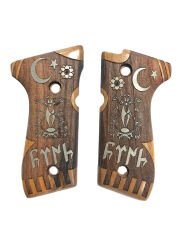 Beretta F92 Yavuz 16 Uyumlu Türk Yazılı Ayyıldız Model Lazer Kesim Ahşap Kabze