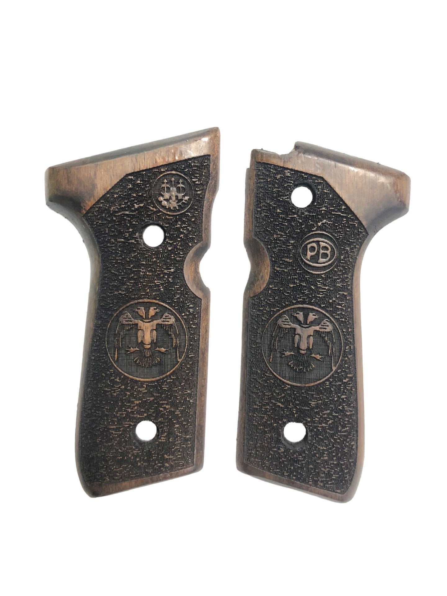 Beretta F92 Yavuz 16 Uyumlu Çiftbaşlı Kartal Lazer Kesim Koyu Ahşap Kabze