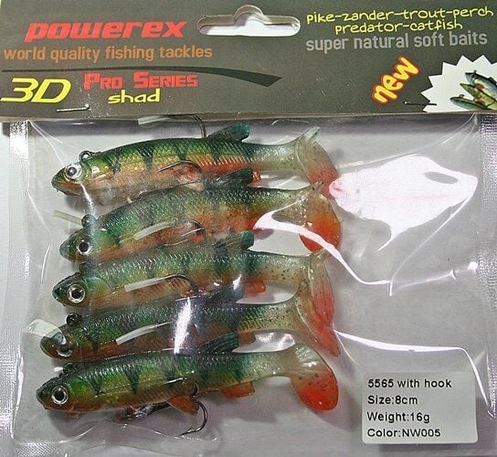 Powerex 3D 5565 8cm.16 gr, NW005 Kendinden Zokalı Silikon Sahte Yem 5li Paket