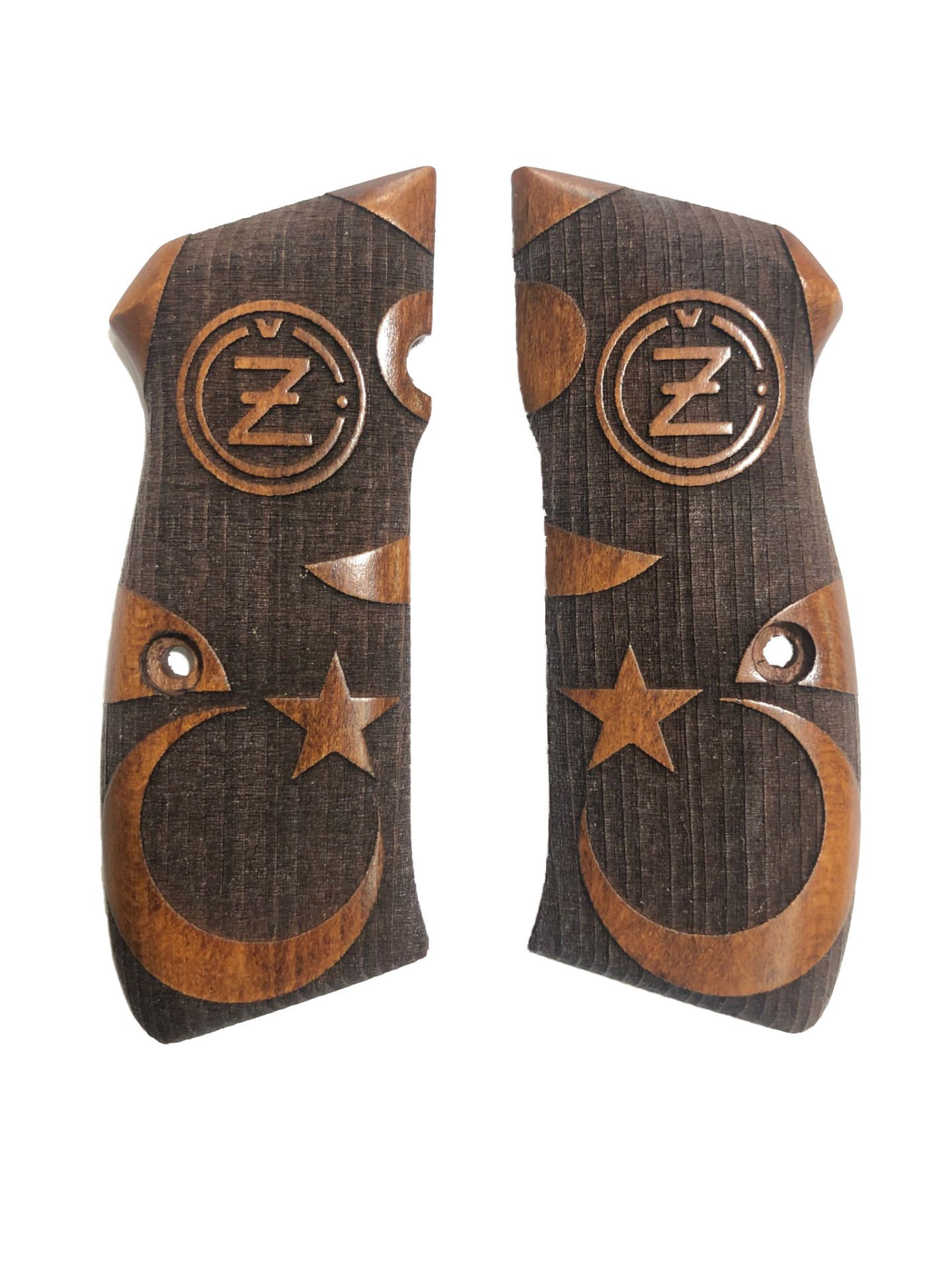 CZ75 Uyumlu Ayyıldız Model Lazer Kesim Koyu Ahşap Kabze