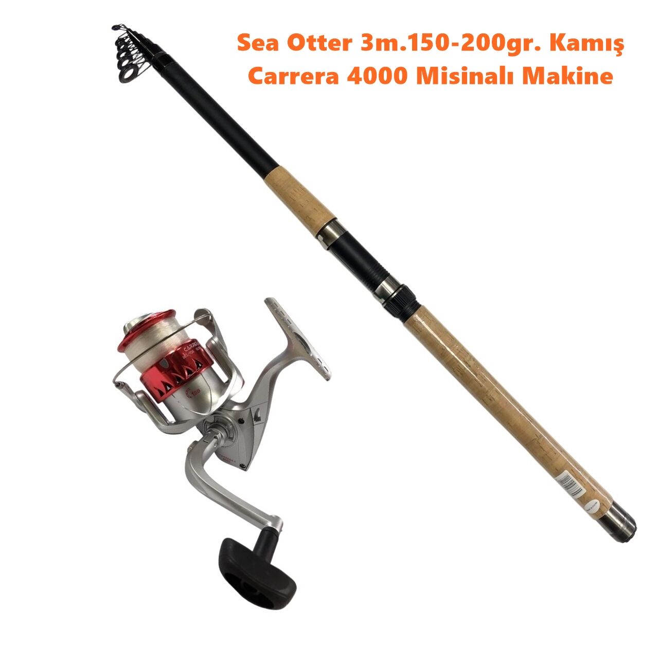 Powerex Sea Otter 3m 150-200gr. Kamış  - Carrera 4000 Kırmızı Kamış Makine Olta Seti