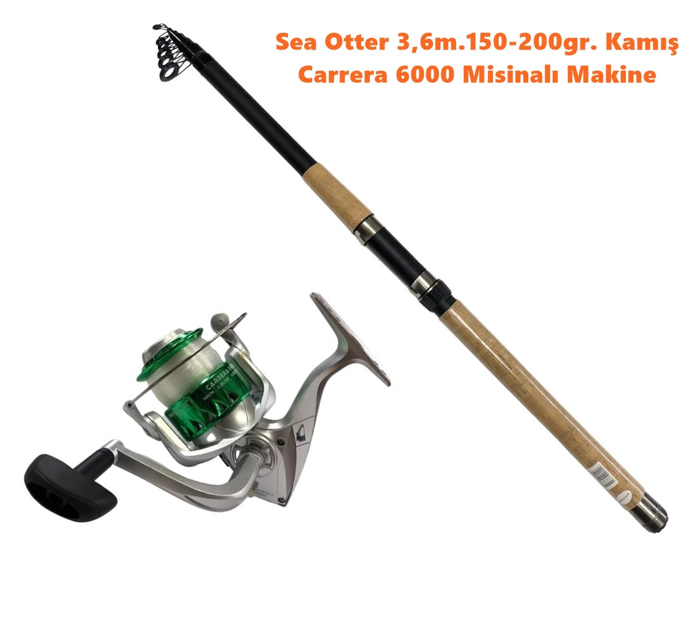 Powerex Sea Otter 3,6m 150-200gr. Kamış  - Carrera 6000 Yeşil Kamış Makine Olta Seti