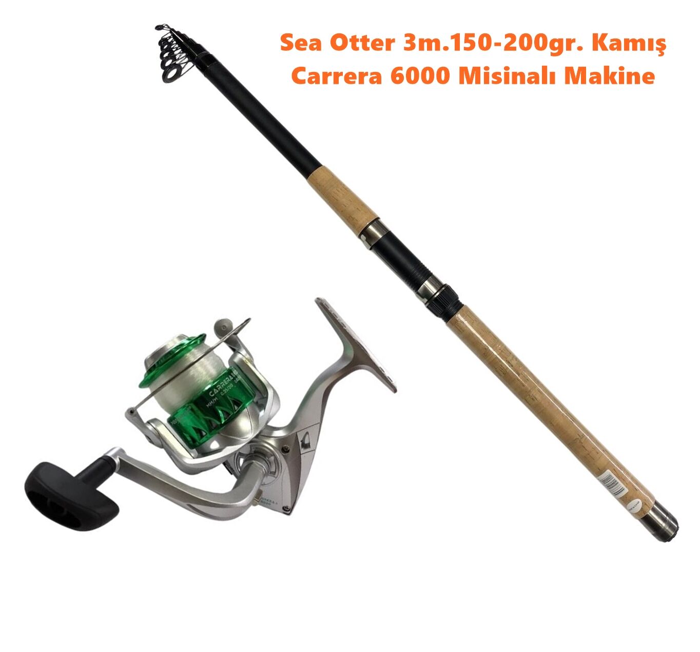 Powerex Sea Otter 3m 150-200gr. Kamış  - Carrera 6000 Yeşil Kamış Makine Olta Seti