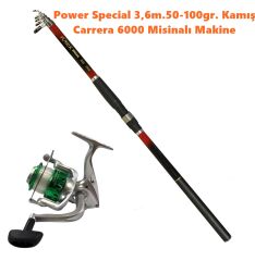 Powerex Power Special 3.60m.  50-100gr.Kamış - Carrera 6000 Yeşil Kamış Makine Olta Seti
