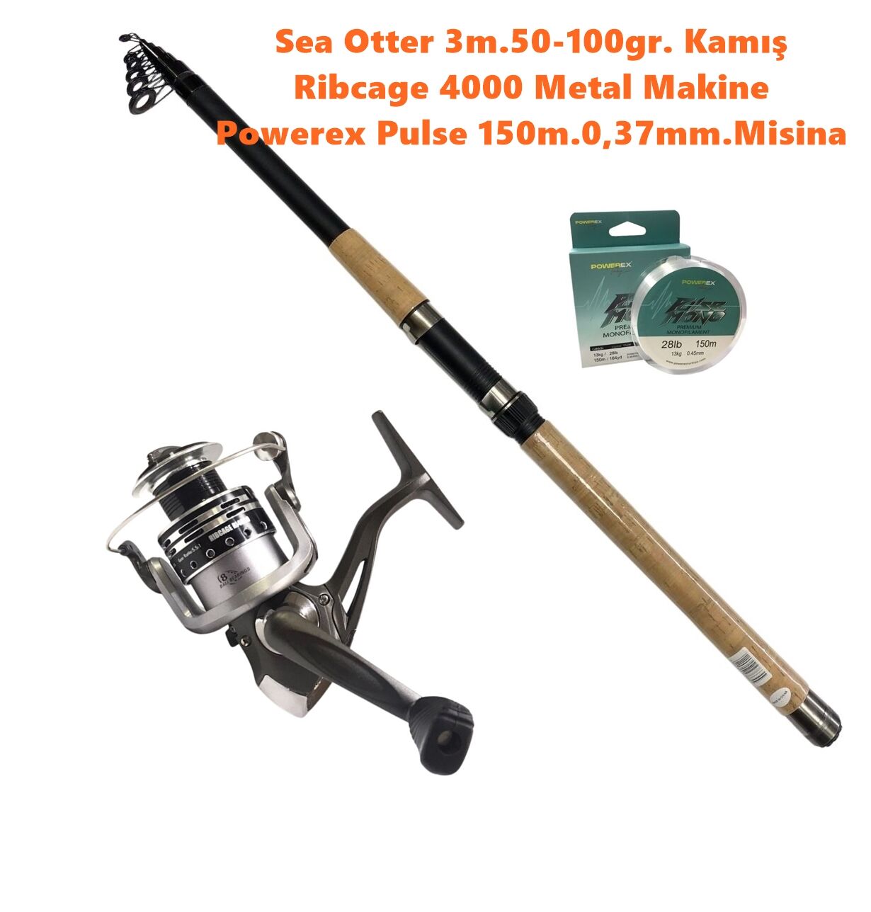 Powerex Sea Otter 3m 150-200gr. Kamış  - Ribcage 4000 Metal Misina Hediyeli Kamış Makine Olta Seti