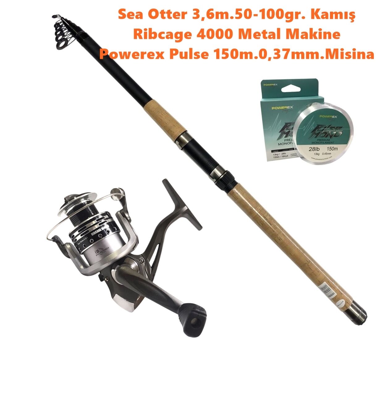 Powerex Sea Otter 3,6m 150-200gr. Kamış  - Ribcage 4000 Metal Misina Hediyeli Kamış Makine Olta Seti