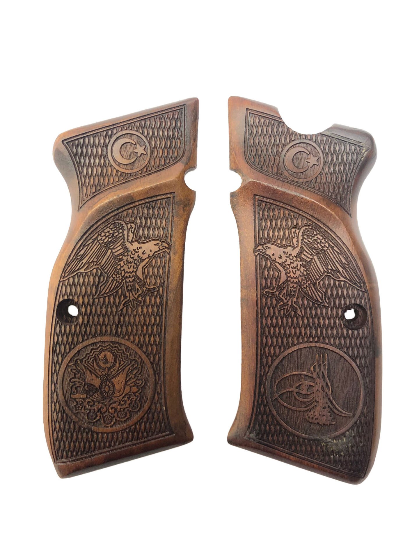 Sarsılmaz Mega Uyumlu Osmanlı Tuğra ve Arma, Kartal ve Ay Yıldız Model Lazer Kesim Ahşap Kabze