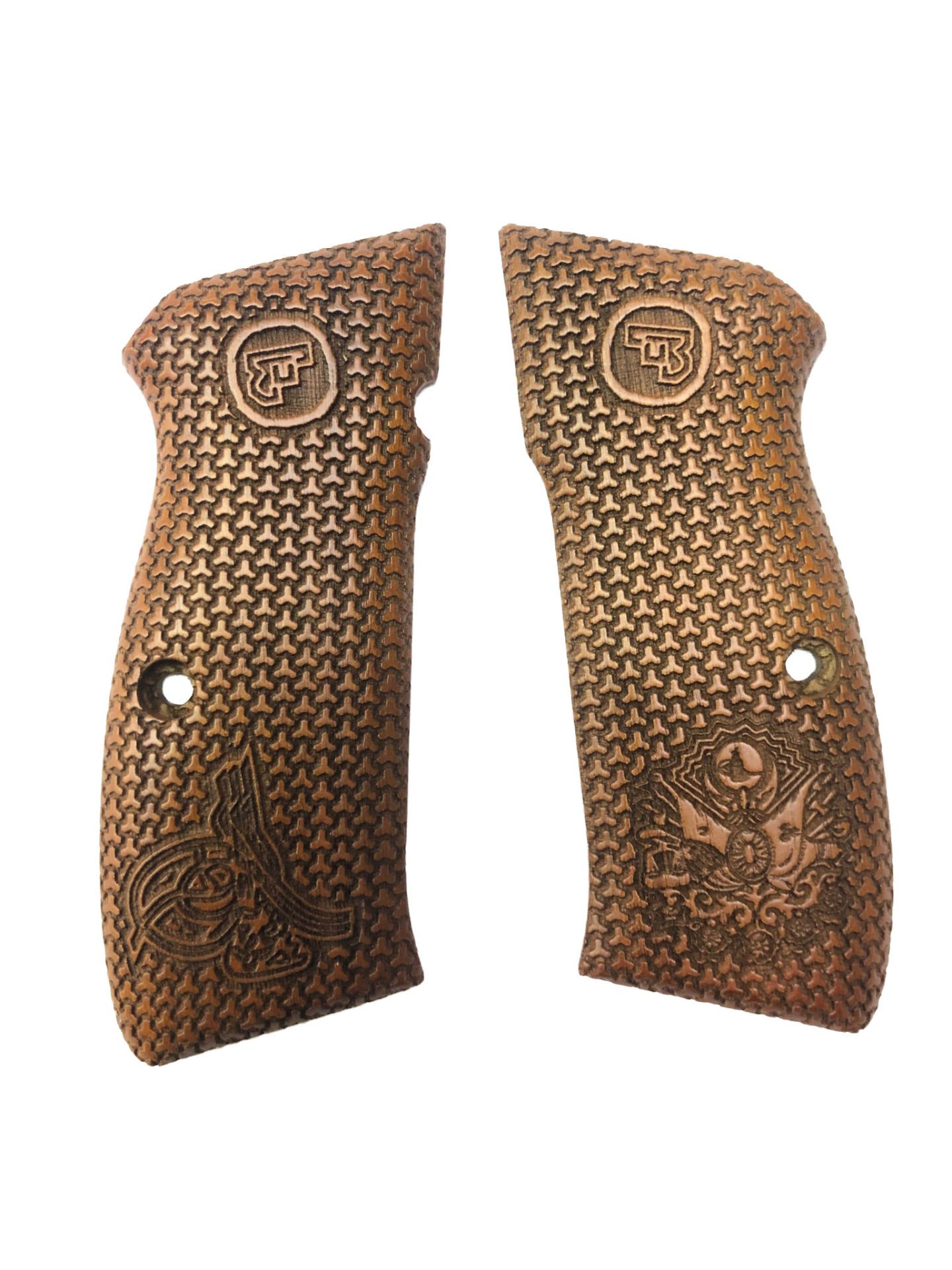 CZ75 Uyumlu Osmanlı Tuğra ve Arma Model İşlemeli Lazer Kesim Ahşap Kabze