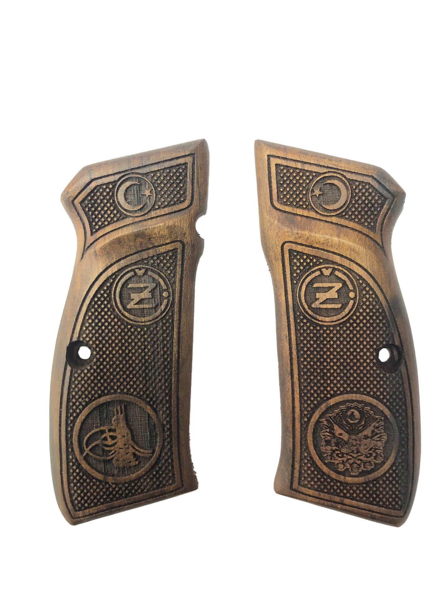 CZ75 Uyumlu Ayyıldız Osmanlı Tuğra ve Arma Model Lazer Kesim Ahşap Kabze