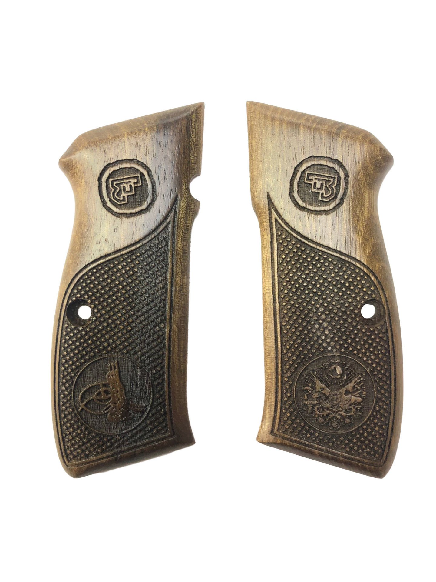 CZ75 Uyumlu Özel Renk Osmanlı Arma ve Tuğra Model Lazer Kesim Ahşap Kabze