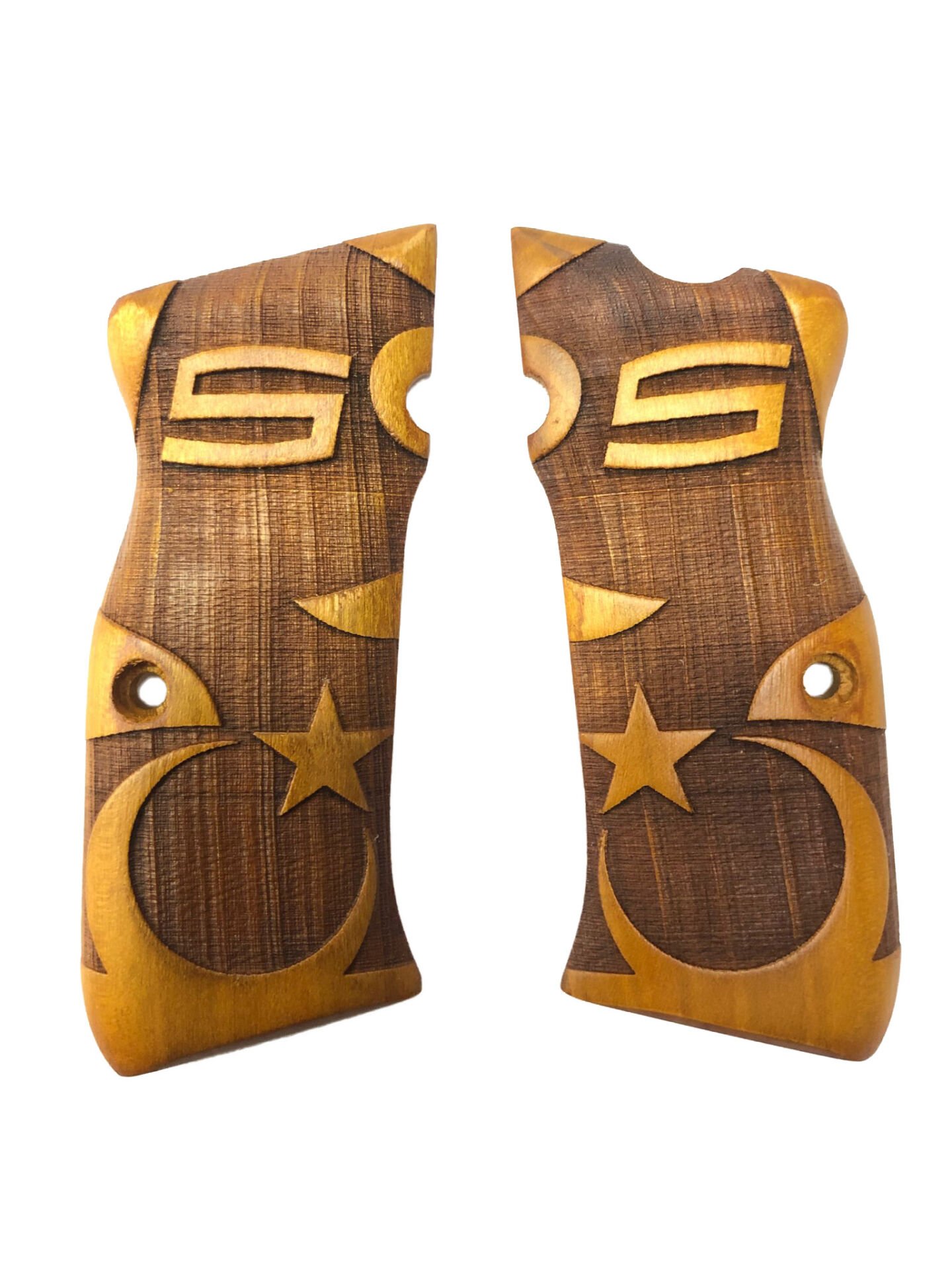 Sarsılmaz Mega - Kılınç Uyumlu Açık Renk Ayyıldız Lazer Kesim Ahşap Kabze