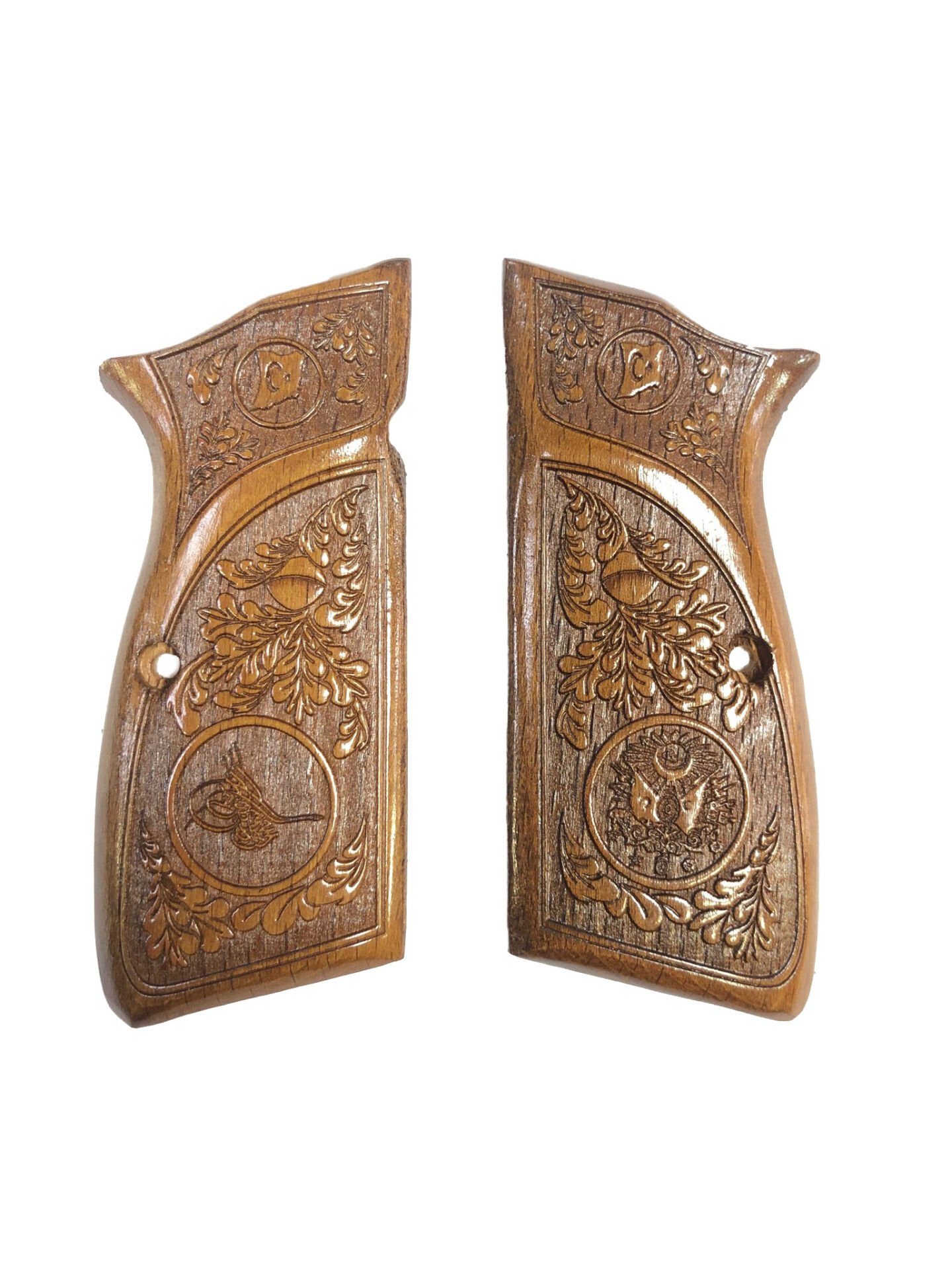 Browning 14 Uyumlu Osmanlı Tuğrası, Arması ve Ay Yıldız İşlemeli Ahşap Kabze