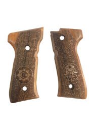 Yavuz 16 - Beretta F92 Uyumlu Ayyıldız ve Sancak İşlemeli Ahşap Kabze