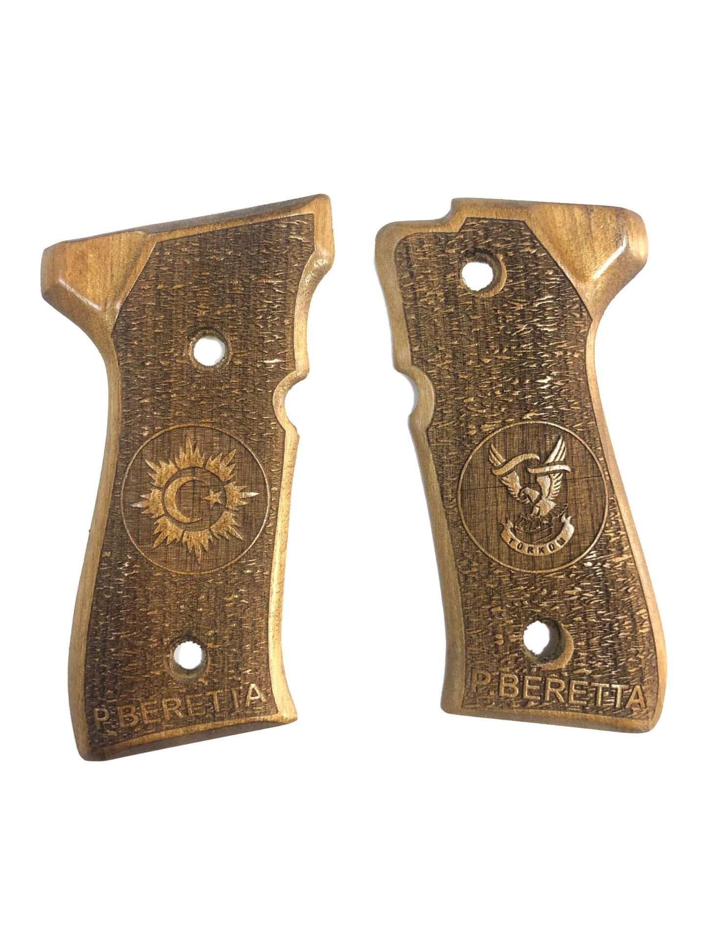 Yavuz 16 - Beretta F92 Uyumlu Ayyıldız ve Türküm Yazılı Ahşap Kabze