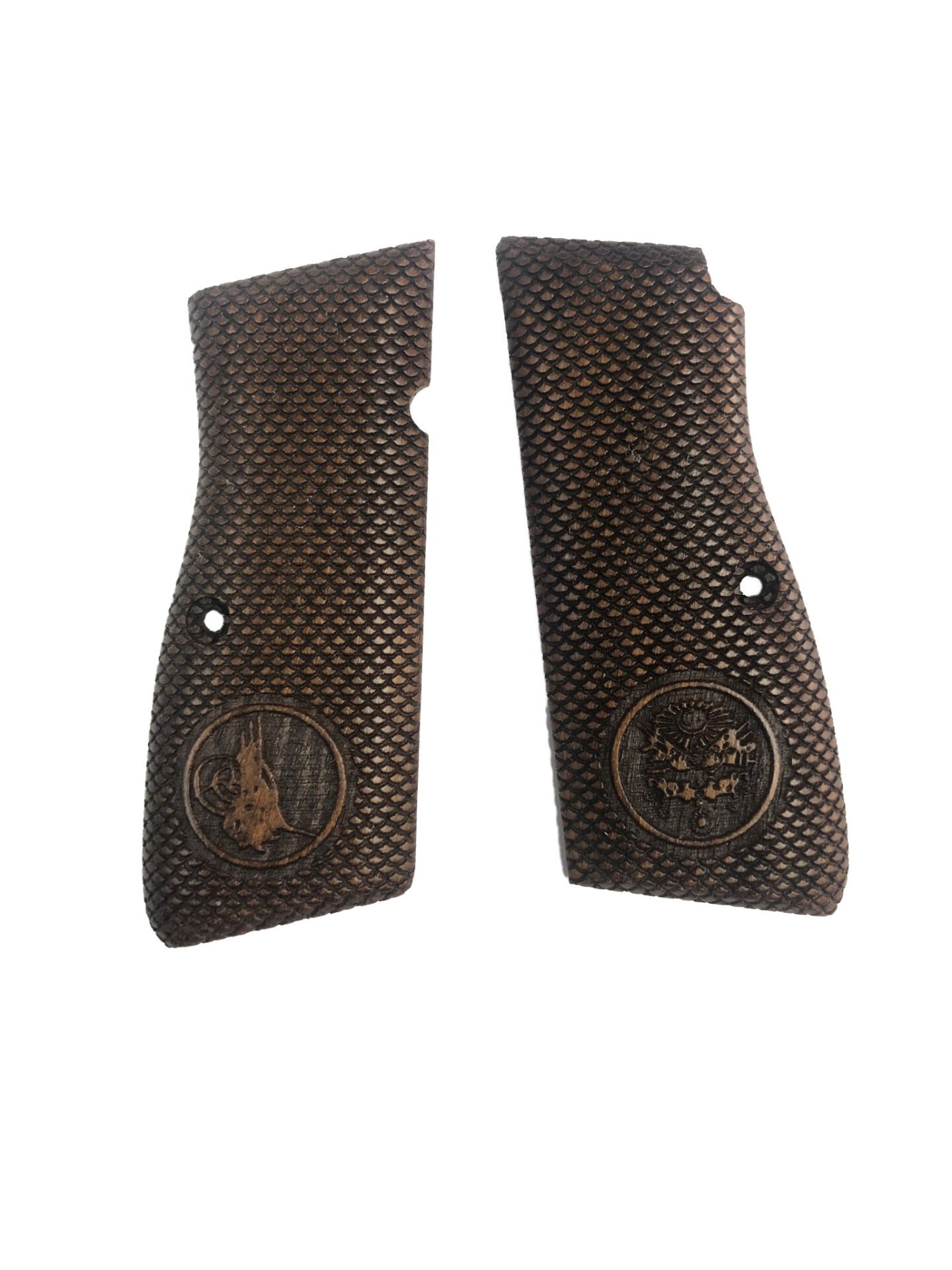 Browning Uyumlu Osmanlı Tuğra ve Arma İşlemeli Ahşap Kabze