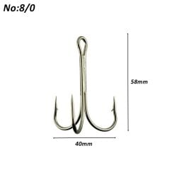 Powerex 8236 Shiny Nickel Parlak Krom Paslanmaz 8/0 no. Üçlü Balık Çarpma İğnesi 100 lü kutu