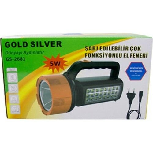Gold Silver GS-2681 5W Led Şarj Edilebilir Çok Fonksiyonlu El Feneri