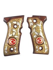 Beretta F92 Uyumlu Özel Tığ Gravürlü Türk Bayraklı Sedef Kakma Kabze