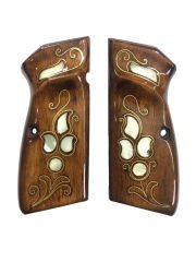 Belçika Browning Hp 14 Uyumlu Sedef Kakma Lazer Kesim Ahşap Kabze Mod9