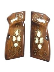 Belçika Browning Hp 14 Uyumlu Sedef Kakma Lazer Kesim Ahşap Kabze Mod11