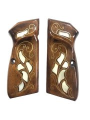 Belçika Browning Hp 14 Uyumlu Sedef Kakma Lazer Kesim Ahşap Kabze Mod12