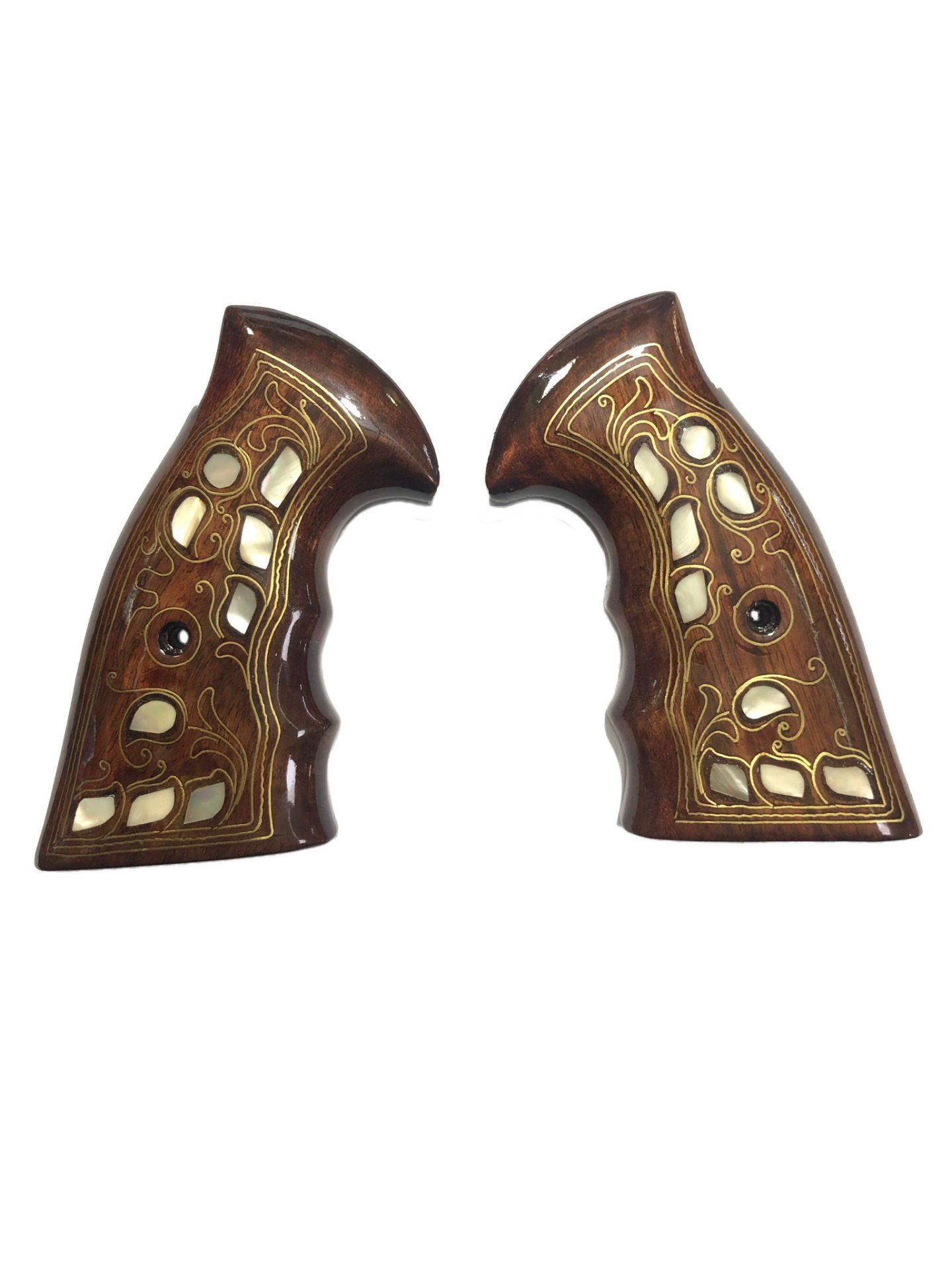 Smith Wesson Uyumlu K, L, N Çerçeve Sedef Kakma Ahşap Kabze Mod18