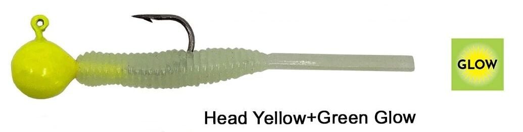 Kendo Hook Worm Jighead+Lrf Silikonu 2gr+4.5cm 5 Adet Head Yellow+Green Glow