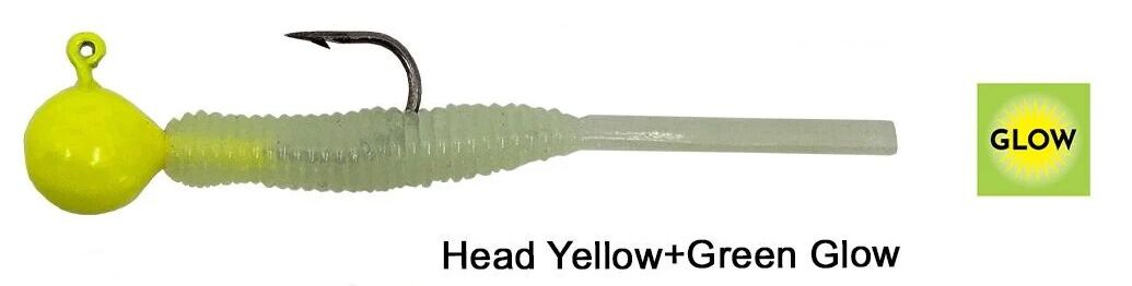 Kendo Hook Worm Jighead+Lrf Silikonu 2gr+4.5cm 5 Adet Head Yellow+Green Glow