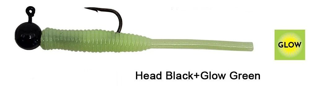 Kendo Hook Worm Jighead+Lrf Silikonu 1gr+4.5cm 5 Adet Head Black+Glow Green