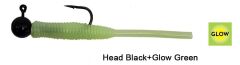Kendo Hook Worm Jighead+Lrf Silikonu 1gr+4.5cm 5 Adet Head Black+Glow Green