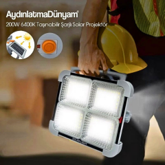 Cata CT-4698 200W Miami Solar Led Güneş Enerjili Projektör Taşınabilir
