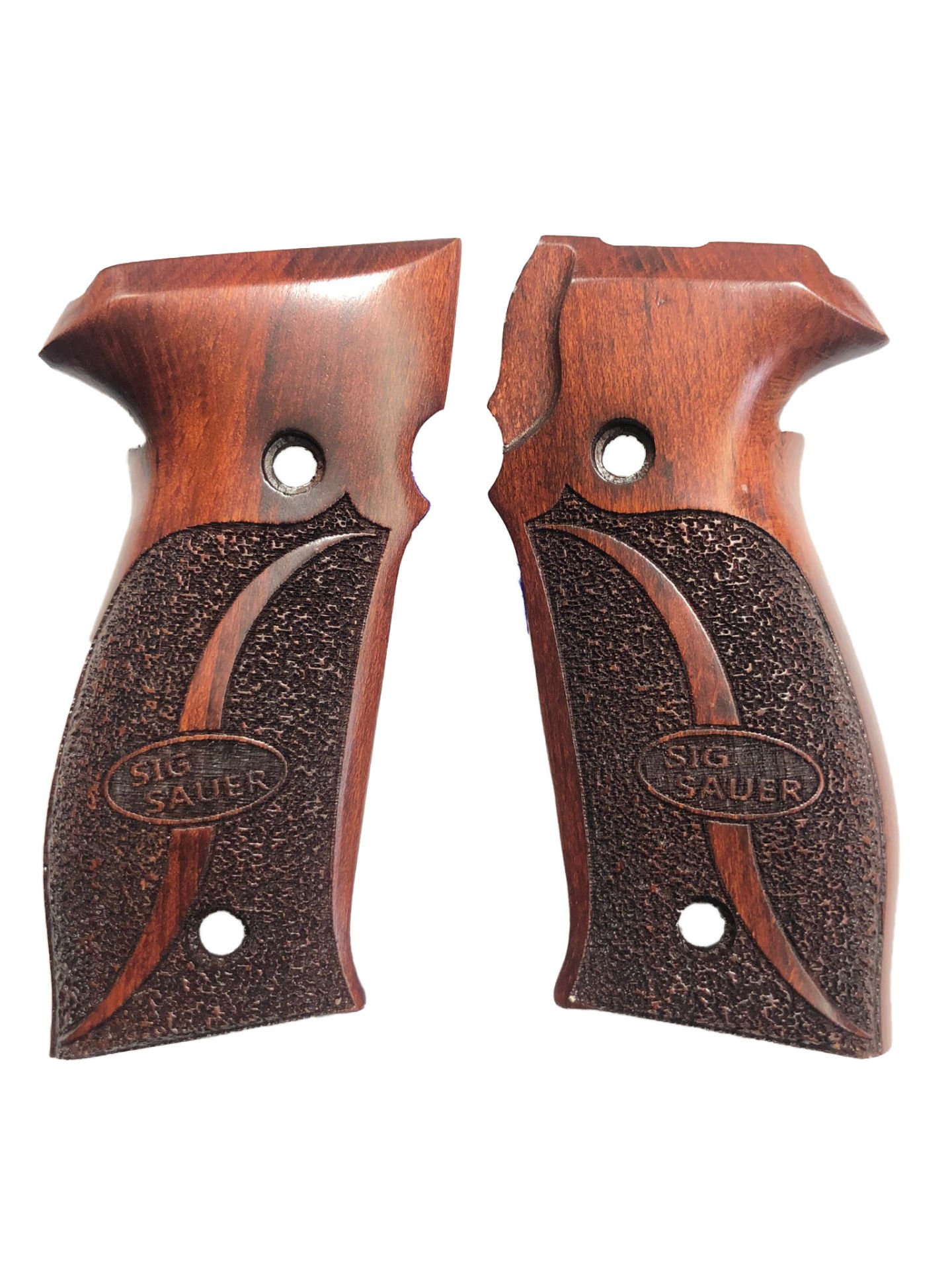 Sig Sauer P226 Uyumlu Lazer Kesim Kızıl Ahşap Kabze Mod1